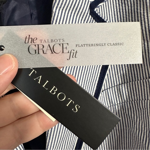 NEW Talbots size 20W seersucker blazer, blue/white, lined, cotton, nautical - Picture 7 of 13